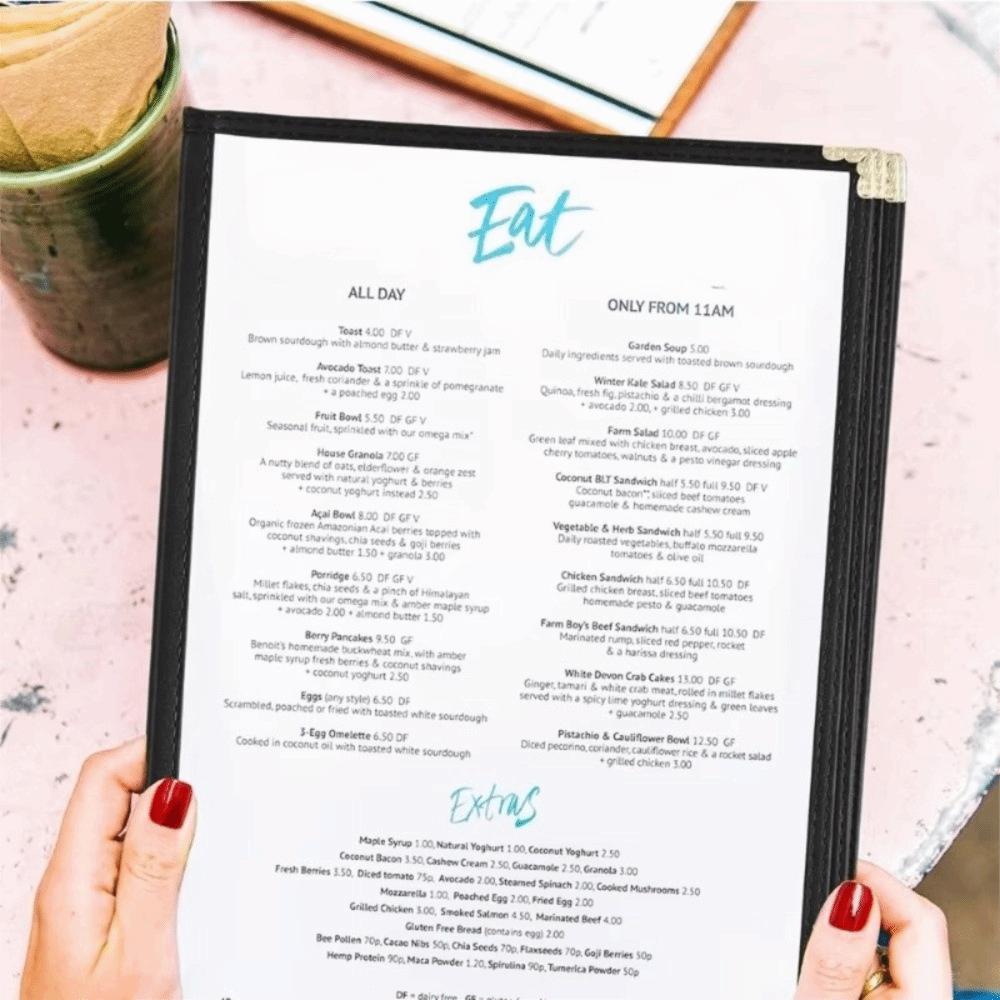 Reusable PVC Transparent Menu Cover Foldable Menus Price Display Book Loose Leaf Binder Bar Cafe