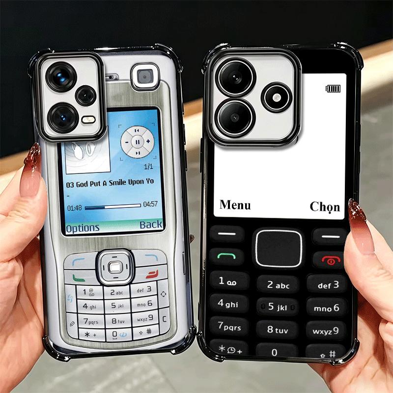 Funny Retro Callphone Plating Phone Case For Xiaomi Redmi Note 14 15 Pro Plus 13 12 11 11S 11T 10 9S 9 5G Anti-Fall Airabag Cove