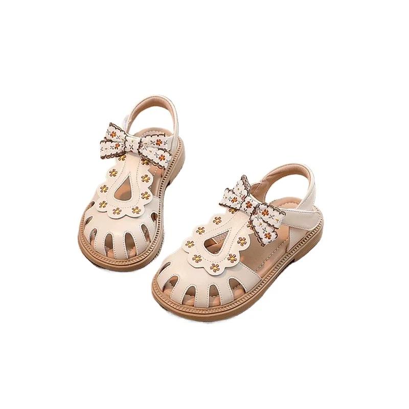 2024 Children Sandals for Girls Summer New Fashion Korean Style Soft Comfortable Sweet Bowtie Cool Cut-outs Holiday Beach Shoes