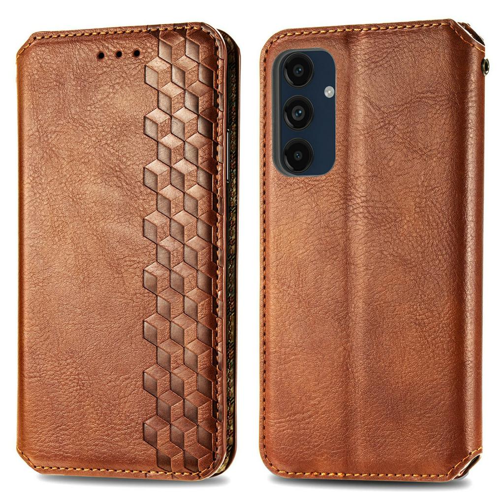 For Samsung Galaxy S24 FE PU Leather Case Rhombus Imprint Wallet Stand Phone Cover