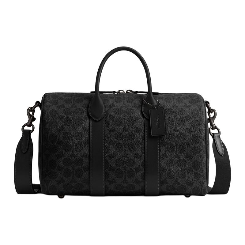 

COACH COMPASS 35 Gold Accessories Artificial Leather Bowling Bag Shoulder Crossbody Handbag Large Women s Black чорний