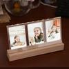 Clear Acrylic LED Light Photo Frame Wooden Base Tabletop Photo Display Rack  Table Top