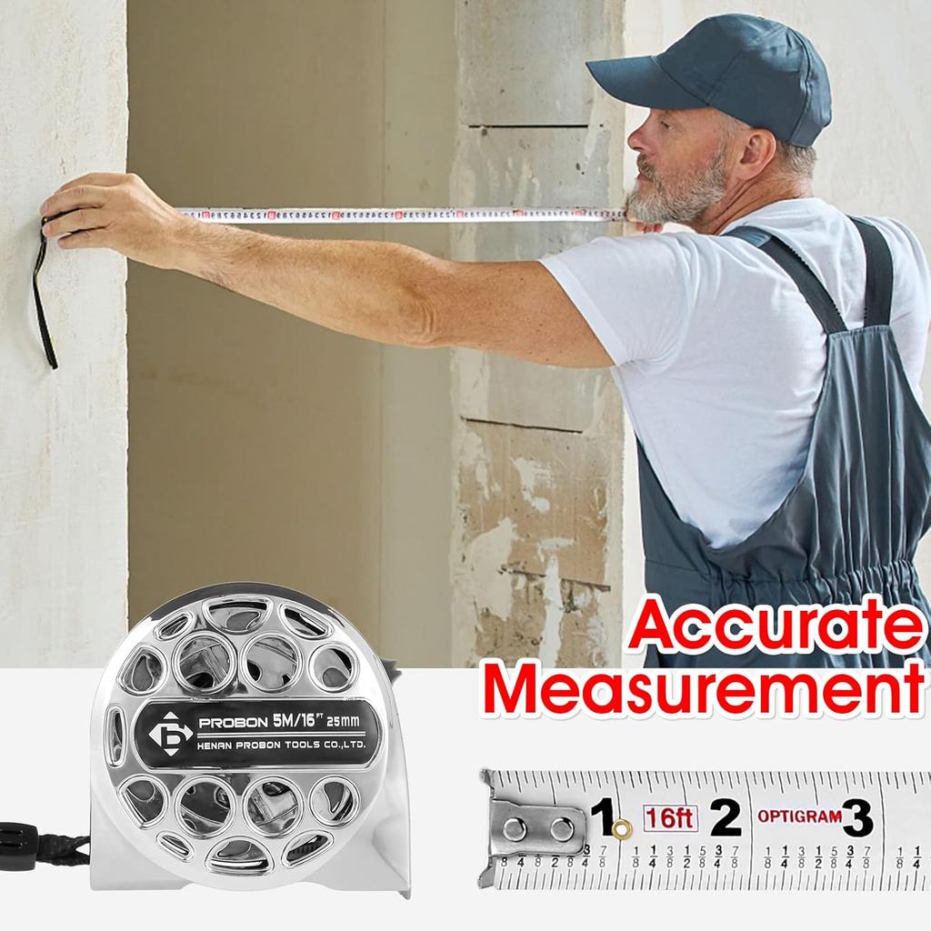 Tape Measure - 16 FT Stainless Steel Measuring Tape with Double-Sided Scale, Retractable Waterproof Tape Ruler, Adjustable Length Measuring Tape for