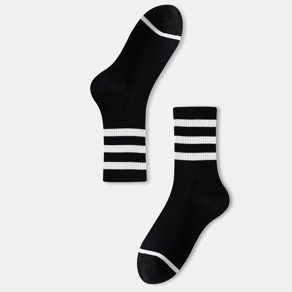 Female Spring and Autumn Thin Stripe Breathable Sweat Absorbing Student Long Socks