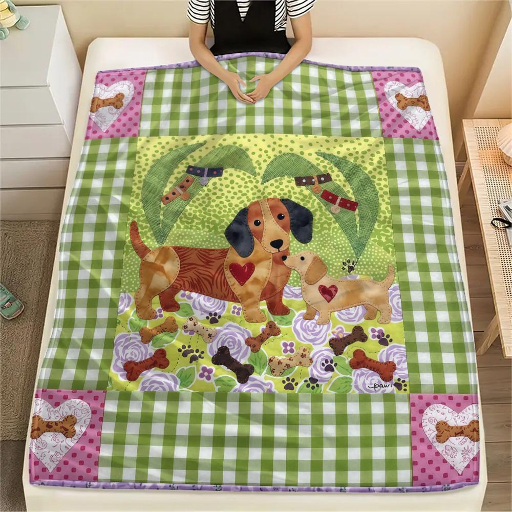 1Pc Cute Dog Patchwork Print Flannel Blanket High Quality Warm Comfortable Cover for All Seasons Perfect for Gifts Home Decor