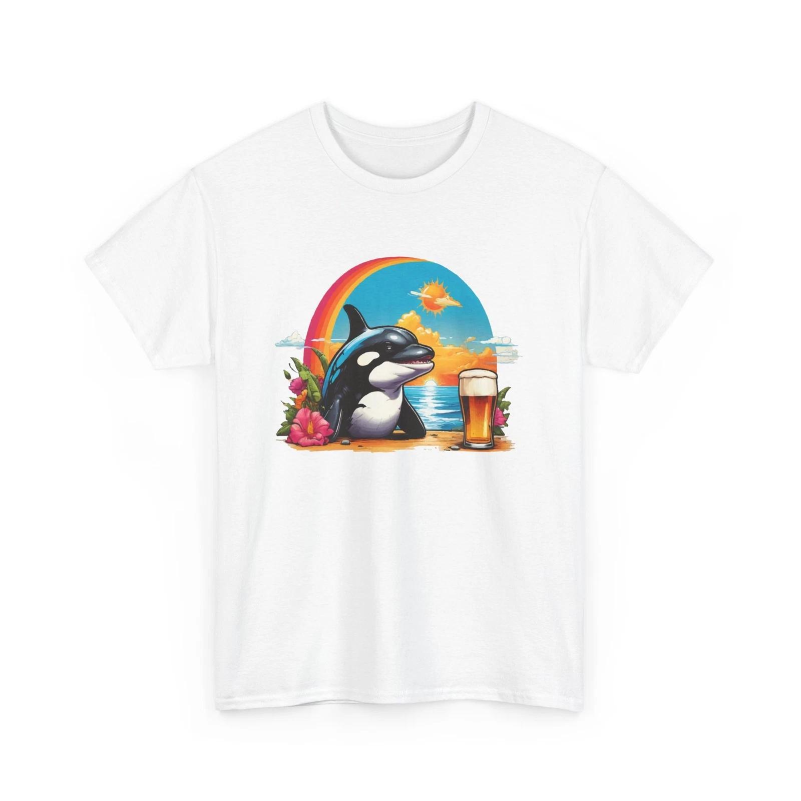 

Beer Drinking T-Shirt | Funny Beer Shirt | Retro Summer Beach Orca Beer T-Shirt M