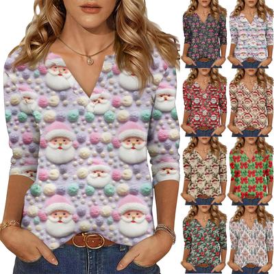 Women's Casual Fashionable Sexy Comfortable V-Neck Christmas Three-Quarter Sleeve Top