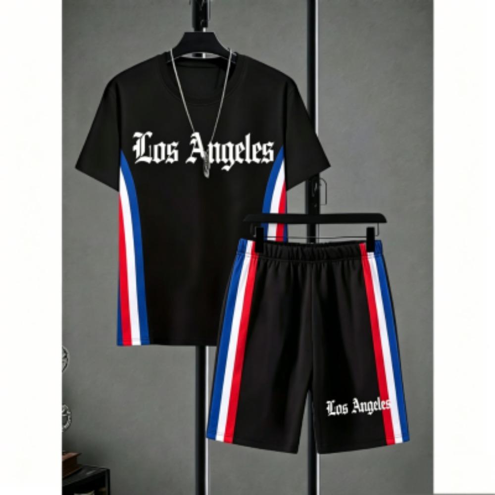 Men's Set Lion Stripe Printed Men's T-shirt and Shorts 2 Piece Set Summer Casual Outdoor Men's and Women's T-shirt Sets