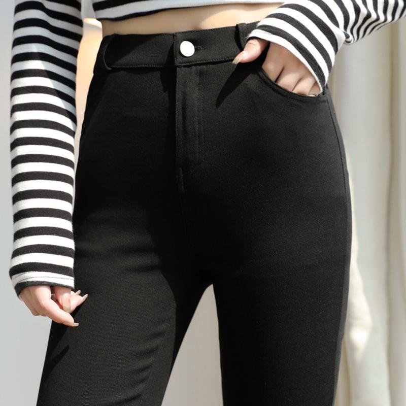 Γυναικείο παντελόνι με φουσκωτό παντελόνι Micro casual ψηλόμεσο Micro ελαστικό λεπτό μαύρο παντελόνι