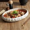 Beige Glazed Rock Patterned Ceramic Soup Plates, Tableware, Oval Fish Plates, Seafood and Sashimi Feast Plates, Kitchen Utensils