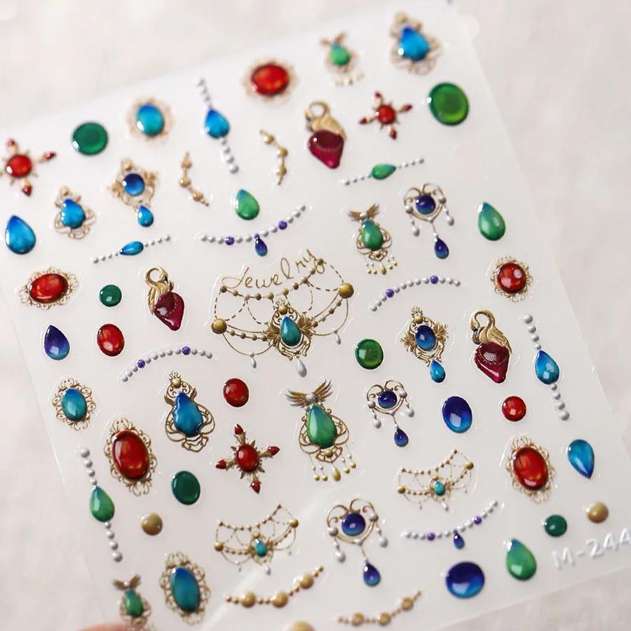 Bohemian Pattern Colorful Love Moon Pearl Crystal Rhinestone 5D Nail Art Sticker Self Adhesive Decoration Manicure Decal