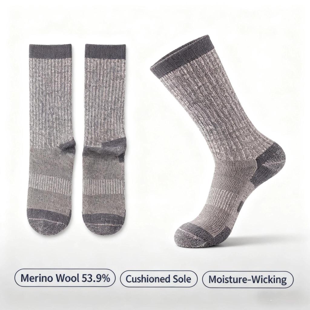 Merino Wool Socks Thick Warm Mid-Calf Socks Non-Slip Anti-Odor Terry Socks for Outdoor Hiking Skiing