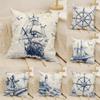 Vintage Nautical Sketches Cushion Cover Natural Linen Organic Fabric DoubleSided Printing Sofa Home Decor Gift Pillow Cover