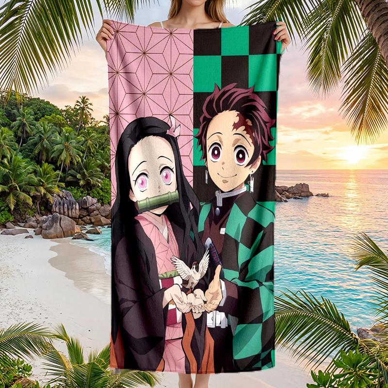 Tanjirou Nezuko Fashion Beach Towel: Ideal for Summer Adventures Soft, absorbent and quick drying suitable for swimming and bathing