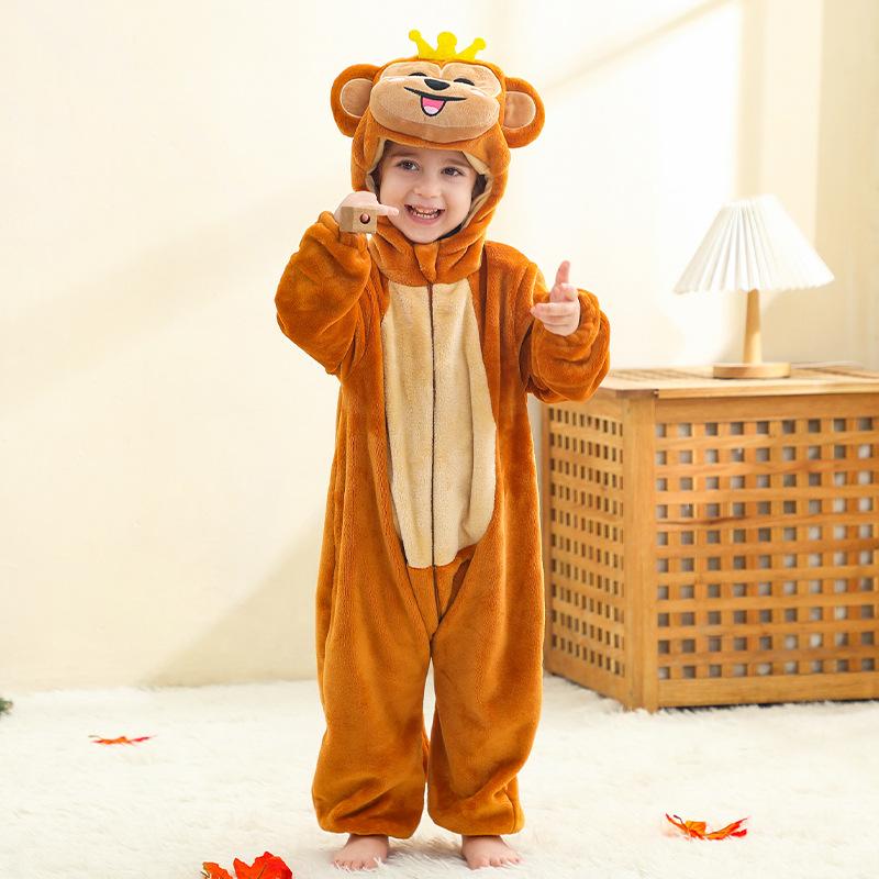 Children's Animal Onesie Pajamas Flannel Sleepwear Winter Warm Homewear Jumpsuit One-Piece Hooded Fleece Rompers Long Sleeve Outfits for Girls Boys