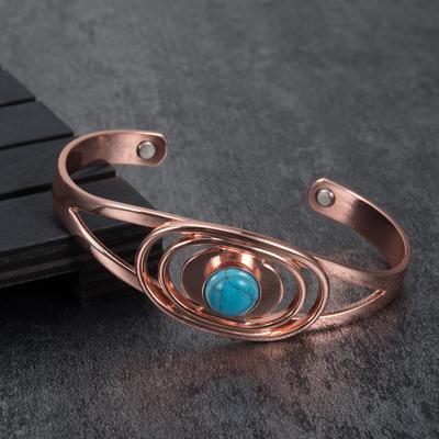 Ikuinen Magnetisches Kupferarmband, blauer Stein, oval, verstellbar, offene Manschettenarmbänder, Charm-Kupferarmbänder und Armreifen für Frauen