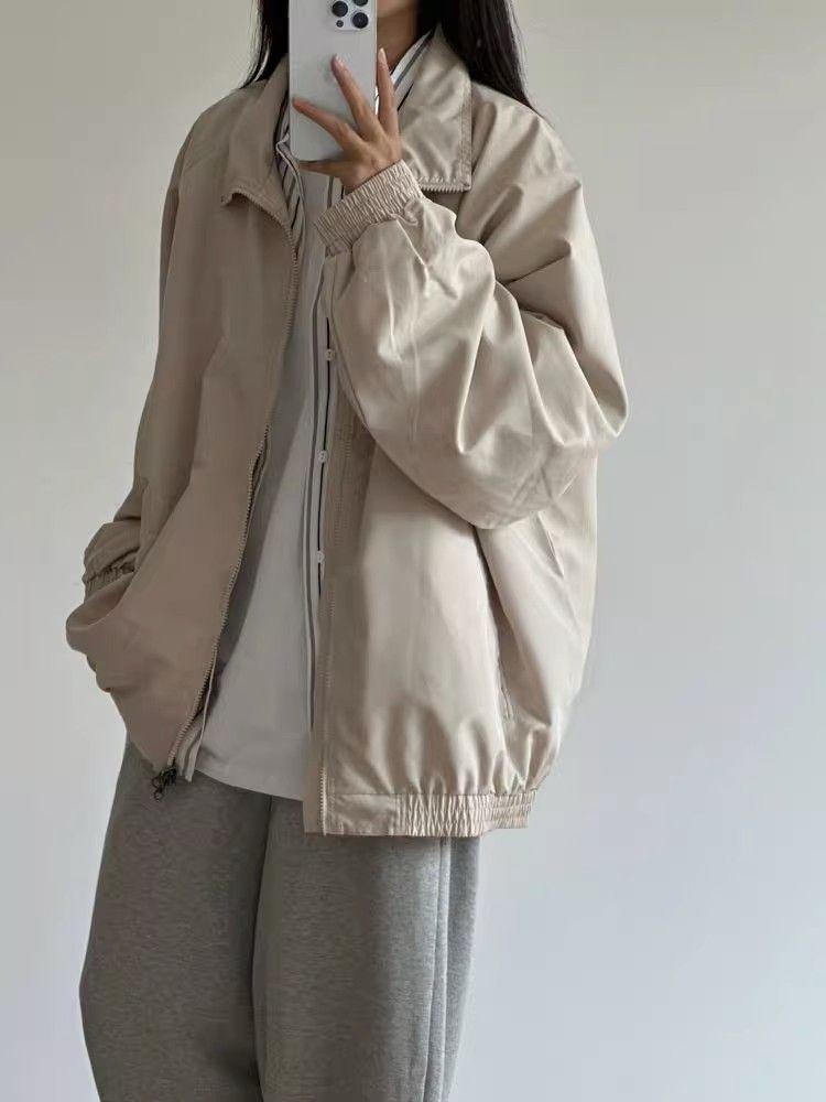 Women's Japanese Retro Workwear Oversized Jacket - Spring/Autumn 2024 Baseball Style New Arrival
