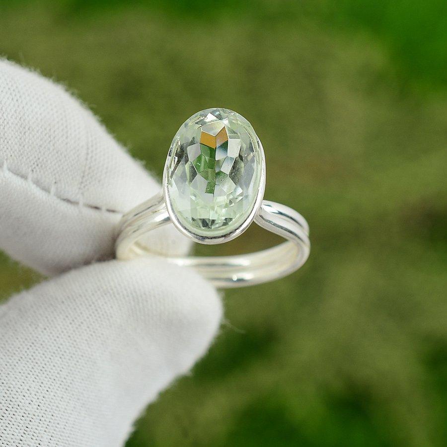 Oval Green Amethyst Gemstone 925 Sterling Silver Trendy Stackable Ring Jewelry
