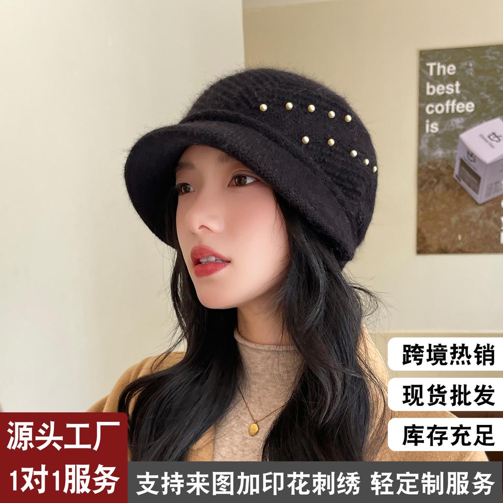 Elegant Winter Knitted Bucket Hat for Middle-aged Women Thickened Warm Beanie Mother's Gift Basin Cap