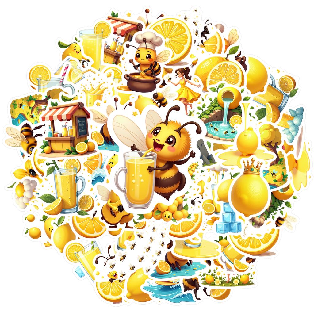35pcs Cartoon Bee Stickers Playful Lemon Animal Stickers Stationery Stickers For Guitar DIY Bicycle Skateboard Laptop Luggage