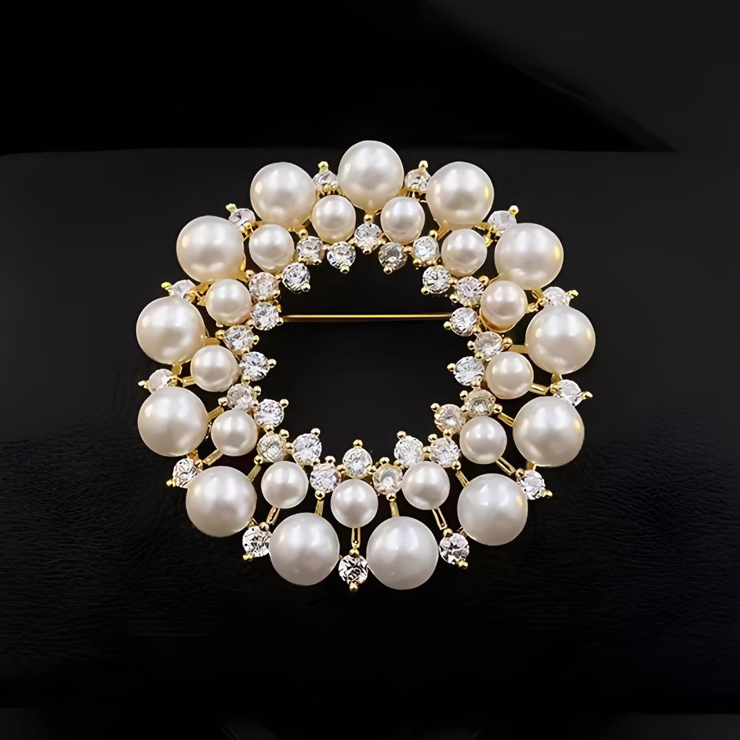 

Круглая брошь-гирлянда, Роскошная и элегантная жемчужная брошь для женщин высокого класса, Брошь с нишевым дизайнерским чувством золотой