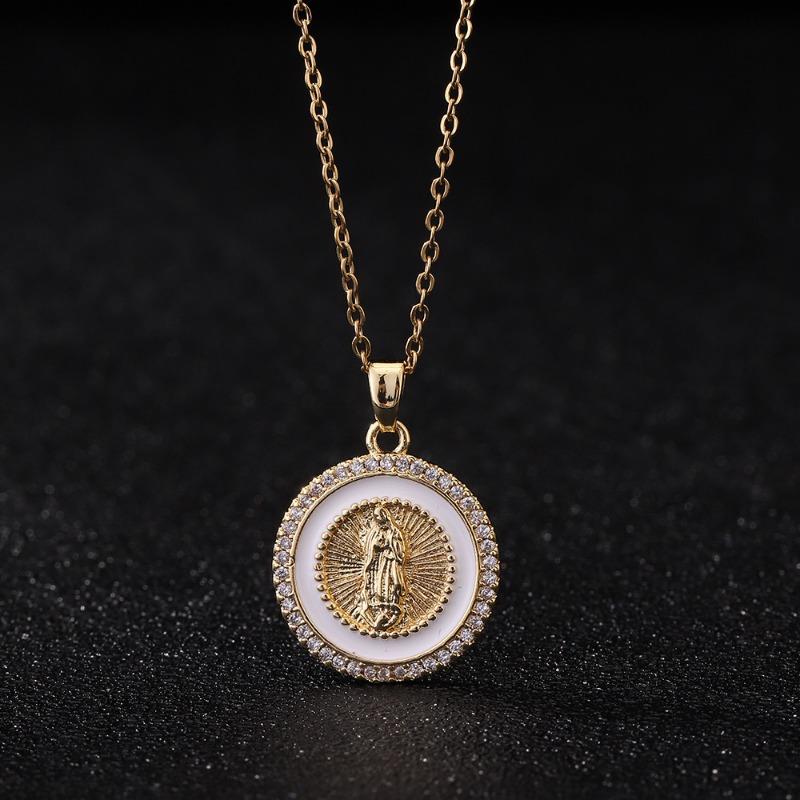 European and American Fashion Micro inlaid Color Zircon Pendant Women's Jewelry Virgin Mary Necklace