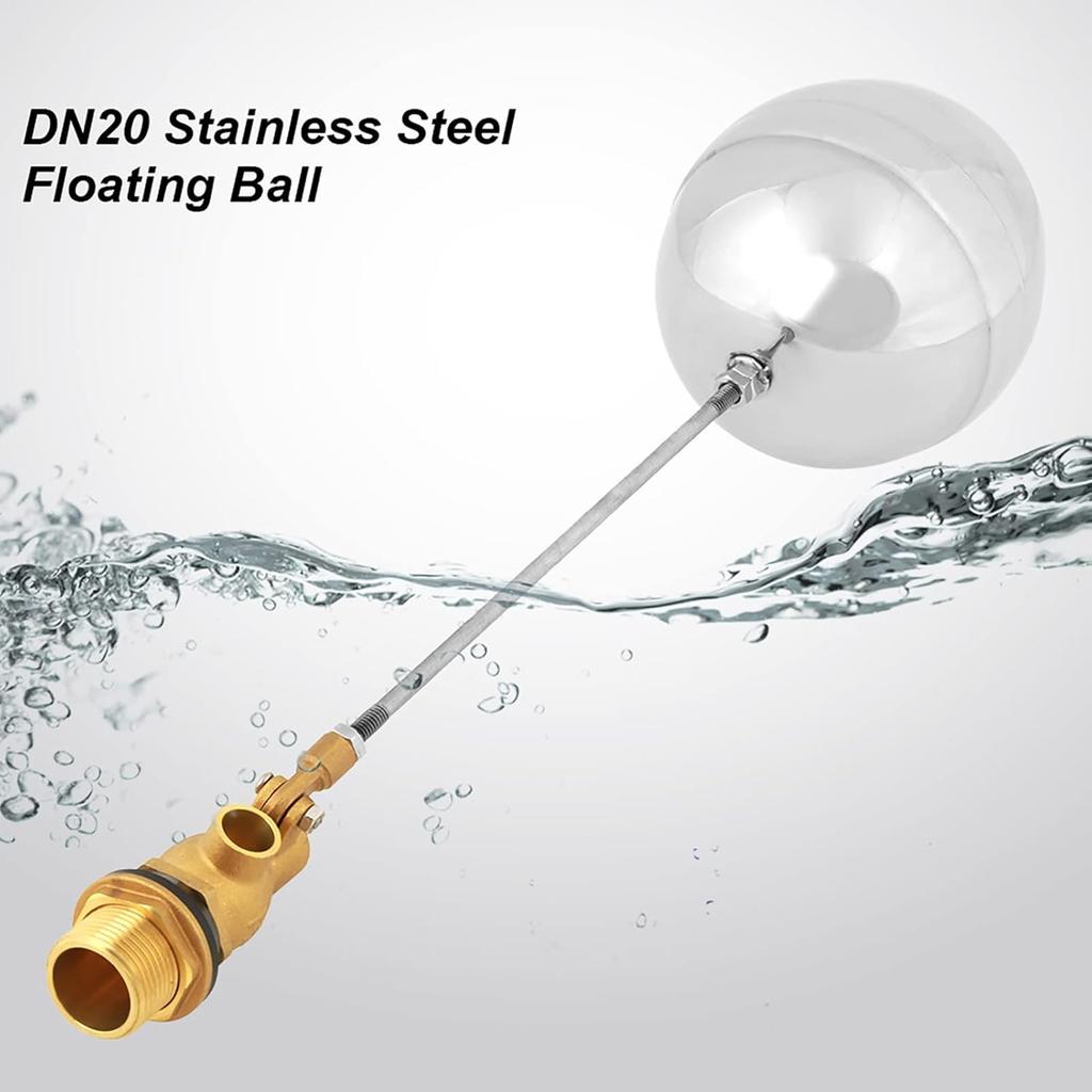 Ball Valve, G3/4" DN20 Stainless Steel Floating Ball Valve Adjustable Male Thread Control Sensor Valve for