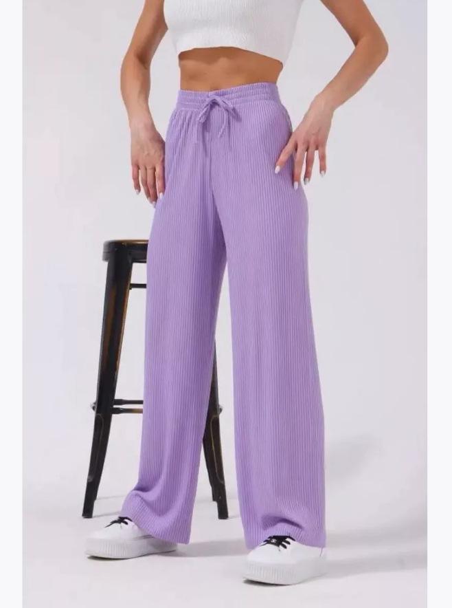 Women's Ribbed Elastic Waistband Casual Wide-Leg Jogging Pants