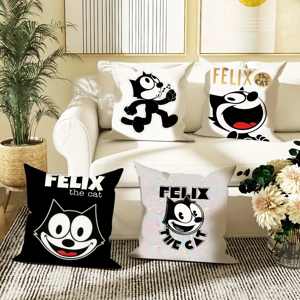 Felix the Cat Pillow Case Square Double-Sided Printing Short Plush Sofa Cushion Cover Bedroom Bedside