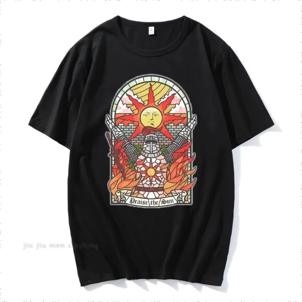 Men Dark Souls Church of The Sun Printed Men's T-shirt Praise Sun Pattern T-shirt Cotton Summer New Fashion Large T-shirt