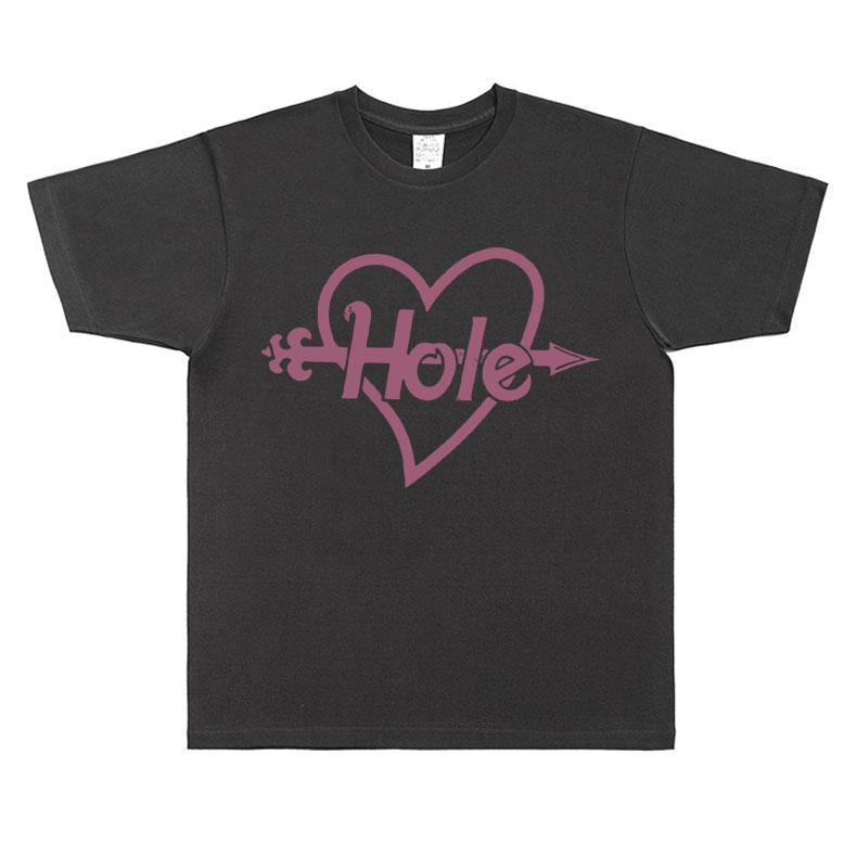Alternative Rock Band Hole Pink Heart and Arrow Graphic Print T-shirt Courtney Love T-shirts Men Women Gothic Oversized T Shirts