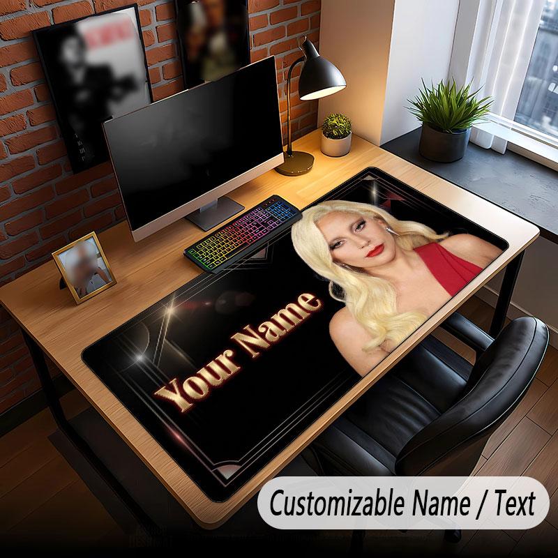 Custom Name Extended Mouse Pad,Lady Gaga Gaming Desk Mat For Home Office Desktop Decor