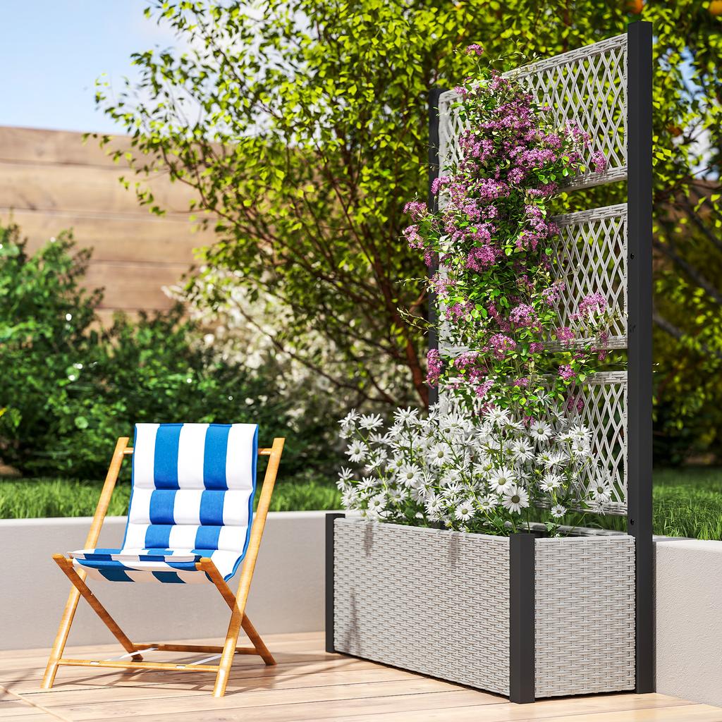 Garden Planter Box with Trellis, Liner for Climbing Plants, Vegetables, Flowers, 90 X 35 X 148 Cm, Mixed-grey