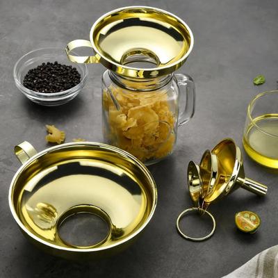 Golden Wide Mouth Funnel Stainless Steel Mini Kitchen Tool for Oil Wine Bottles Food Grade Small Metal Gold Funnel