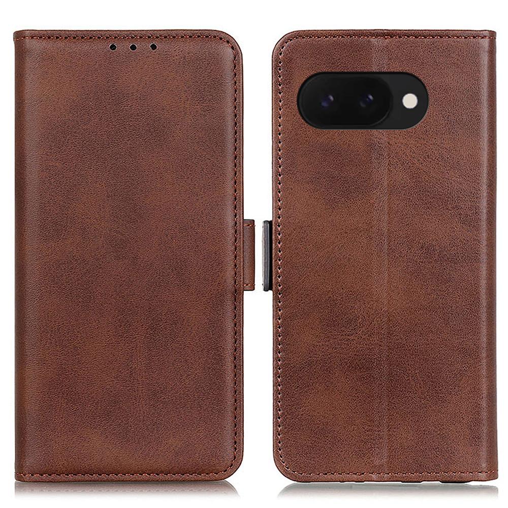 For Google Pixel 9a Case Stand Cowhide Texture PU Leather Phone Cover