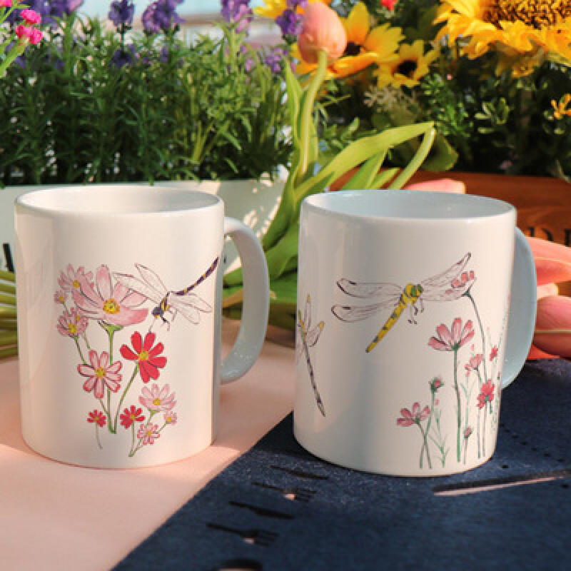 if017-Design Mug 2p-Flowers and Dragonflies