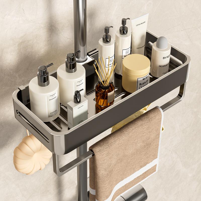 Bathroom Shelves Shower Rack Aluminum Basket for Shampoo Soap Bathroom Storage Lifting Rod Bracket
