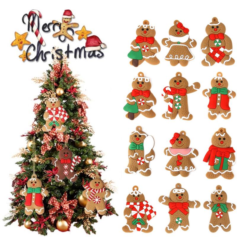 12Pcs Gingerbread Man Christmas Tree Hanging Pendant Xmas Tree Decor Ornament