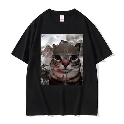 Thousand Yard Stare Funny Cat Meme T Shirts Unisex Women's Fashion Casual Short Sleeve T-shirts Cotton Oversized T-shirt Streetwear