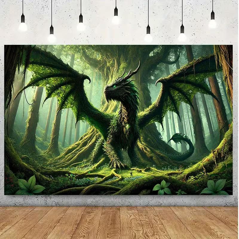 2D Magischer Grüner Drache Foto Hintergrund für Studio Fotoshooting