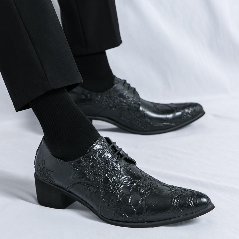 Men's Shoes Large Size Casual Shoes Platform Men's Pointed Retro Leather Shoes Men's High Heels Cuban Shoes European and American Banquet Shoes