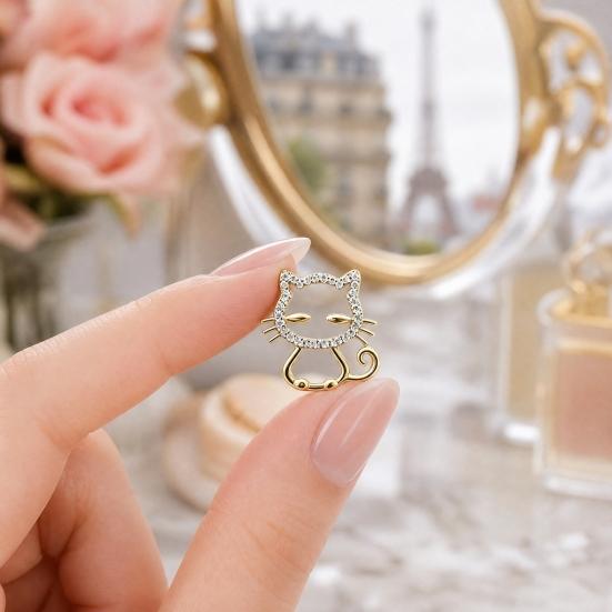 Brooch Pin, Cat Face Collar Clip with Sparkling Rhinestones, Easy No-Needle Installation Brooch for Shirts V-Neck Cardigans Scarves Embellishment