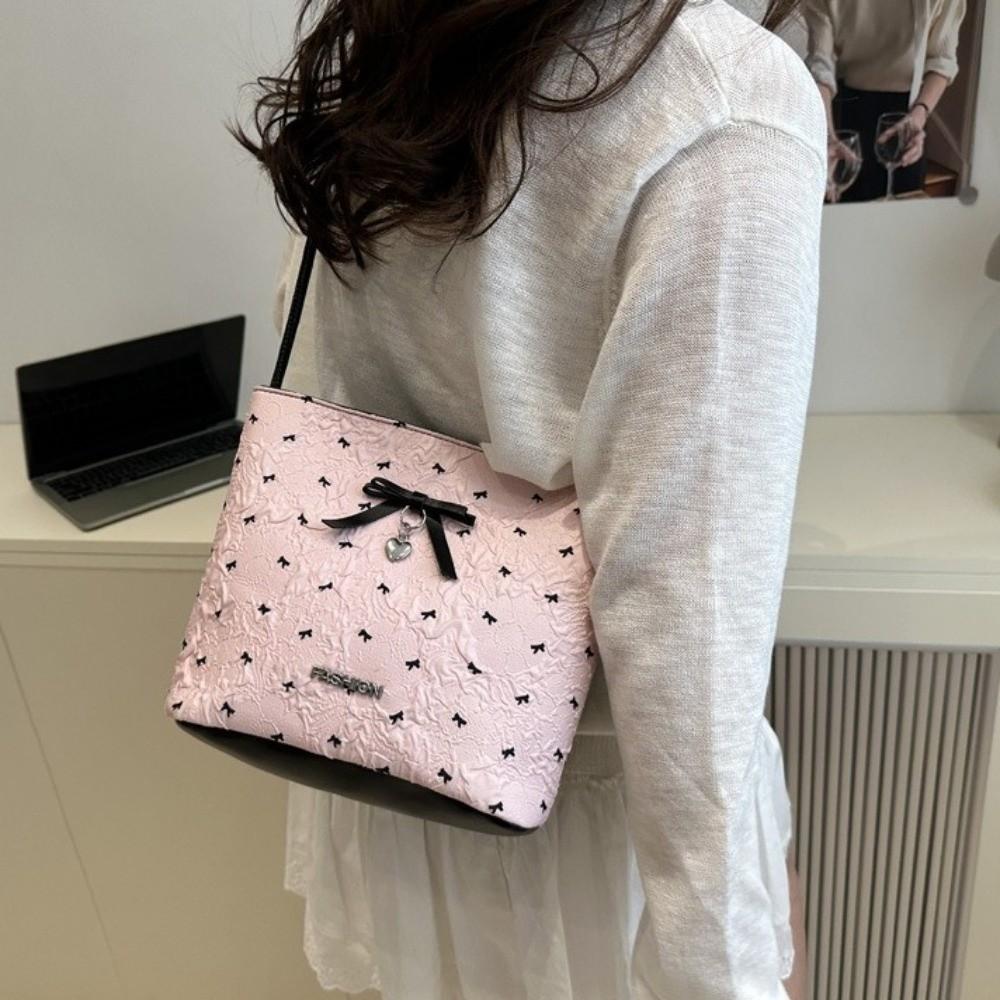 Versatile Bow Bucket Bag Adjustable Strap Women's Handbag Simple Crossbody Bag  Daily