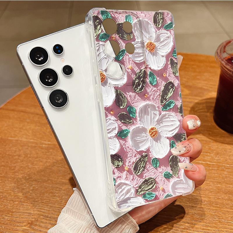 Oil Painting Flower Print Phone Case For Samsung Galaxy S26 S25 S24 S23 Ultra S22 Plus S21 S24 S25 FE Clear Shockproof TPU Cover