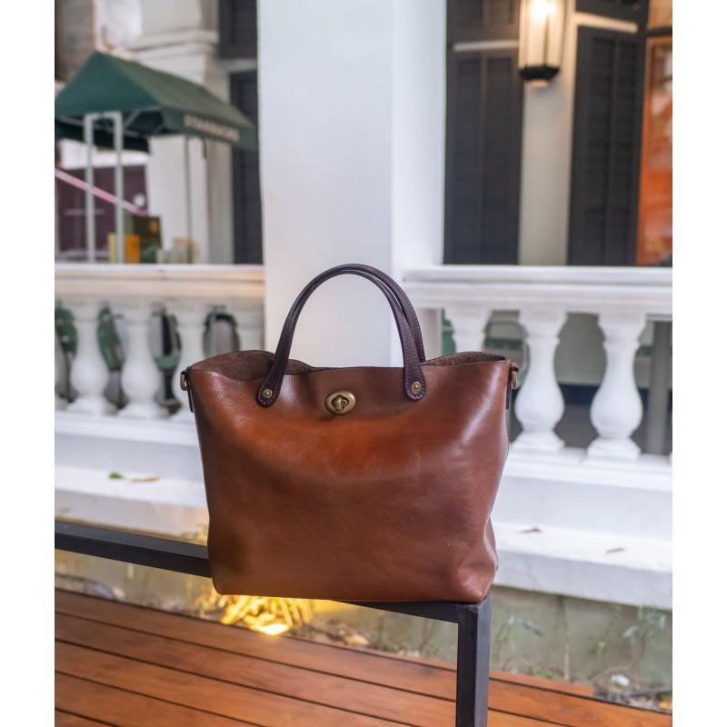 New First-layer Tree Paste Vegetable Tanned Cowhide Retro Fashionable Genuine Leather Women's Bag Large-capacity Portable Single-shoulder Crossbody