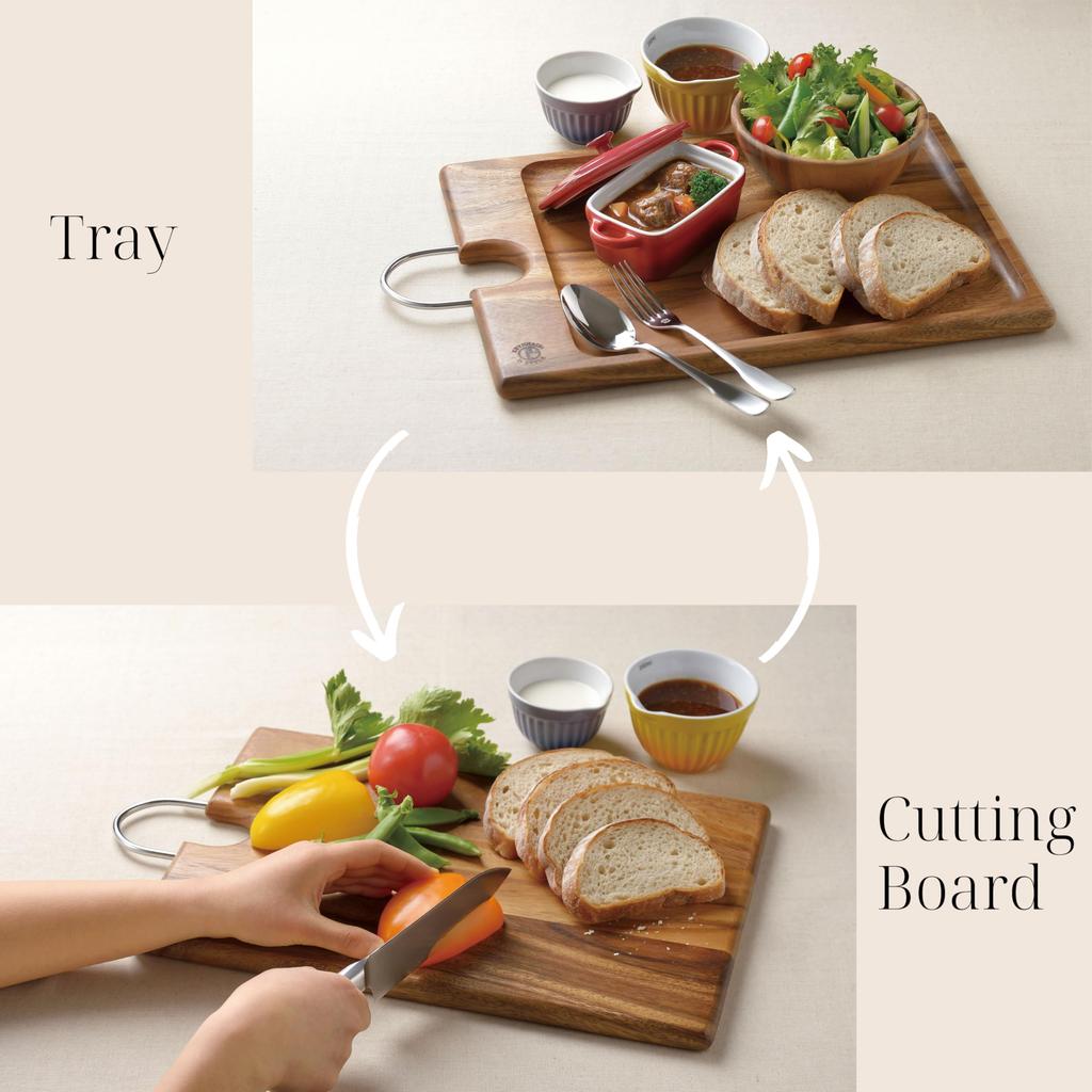 Kevnhaun Reversible Tray (S size, 35 x 18.8 cm) - Single-serving, Natural Wood, Reversible Tray, Serving Tray, Cutting Board, Outdoor Use, Gentle on B