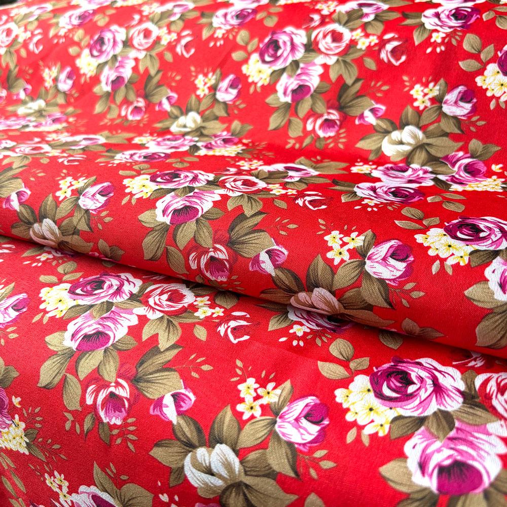 Rosenblüten Baumwoll-Poplin Druckstoff Zum Nähen Kopftuchstoff Frühling Hemd Damenbekleidung Handarbeit DIY Basteln Pro halber Meter