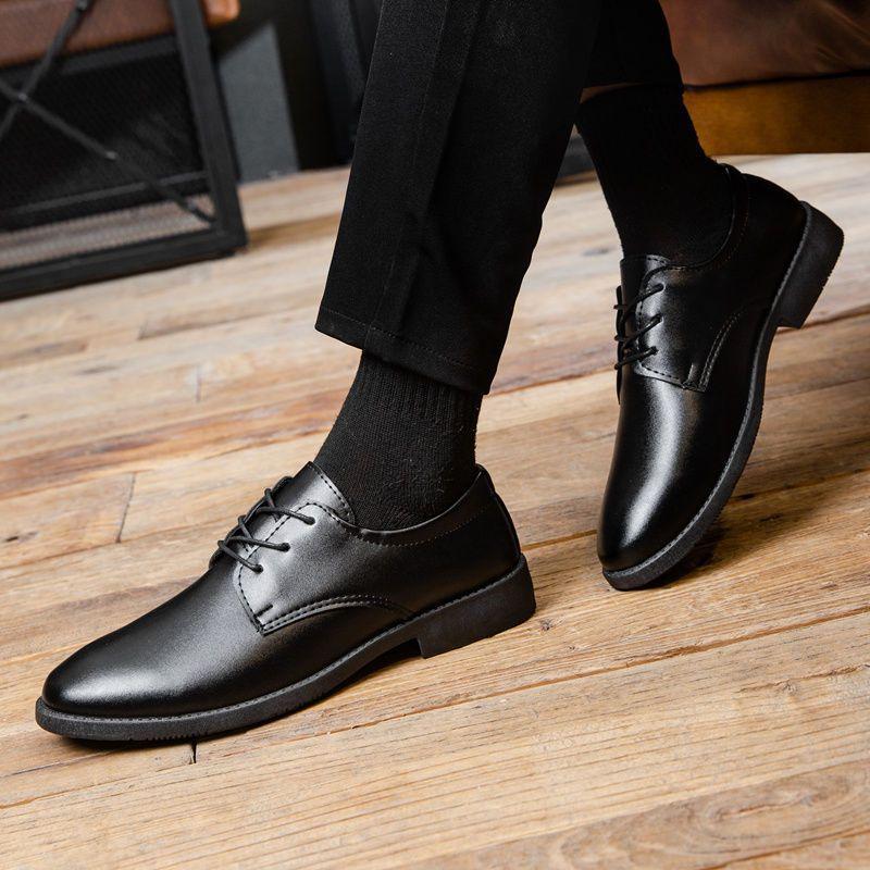 Spring and Autumn Breathable Men's Shoes Korean Edition British Black Wedding Shoes Casual Business Dress Leather Shoes Men's Work Best Man Shoes
