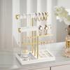 Space Saving T Shaped Jewelry Display Stand with Detachable Layers Metal and Wood Construction for Earrings Rings