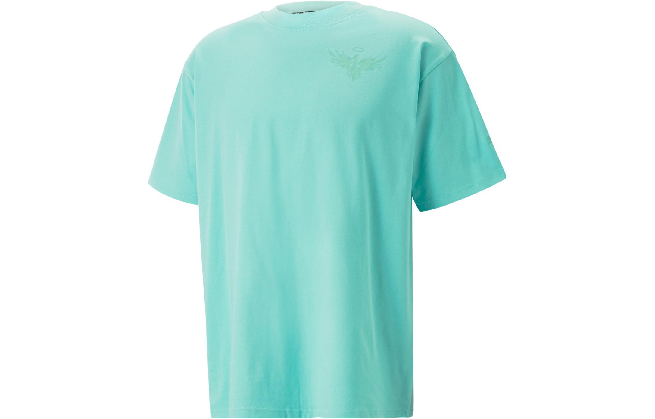 PUMA T Shirts Men s Aqua Green Crew Neck Moderate Straight Fit 621703-01 L